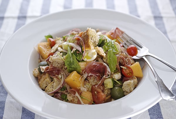 Panzanella Melon Salad ~ served, Yes, more please!