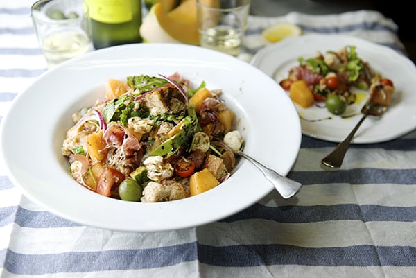 Panzanella Melon Salad have some wine! ~ Yes, more please!