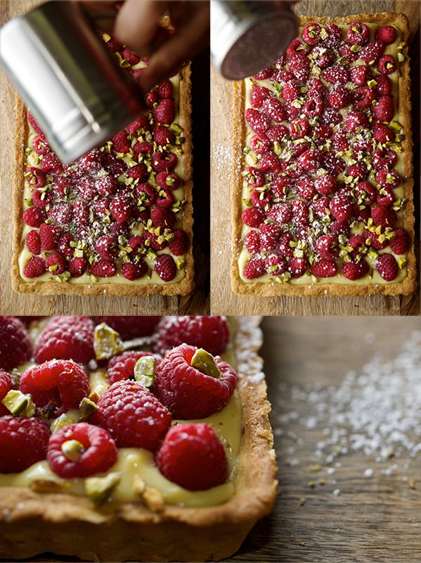 Raspberry Pistachio Tart_dusting powder-sugar