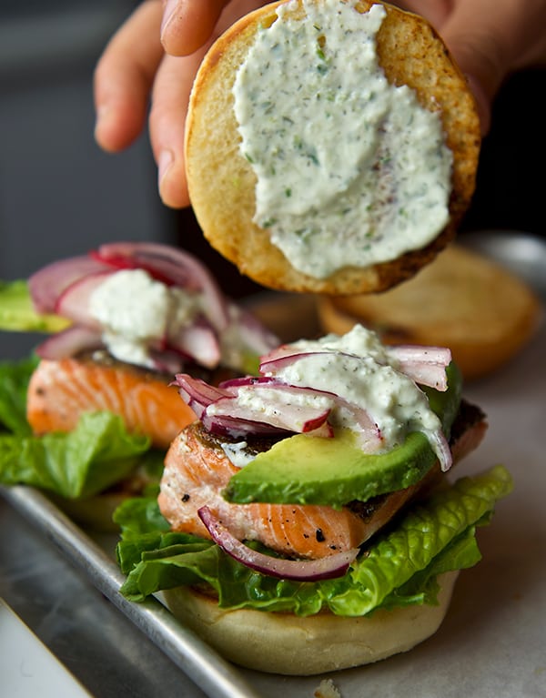 Salmon Sliders with yogurt-cucumber-dill sauce_toppings