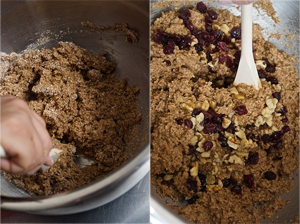 Cranberry Walnut Bran Muffins_muffin batter and folding the cranberries and nuts