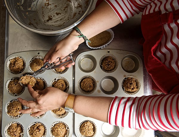 Cranberry Walnut Bran Muffins_scooping muffins