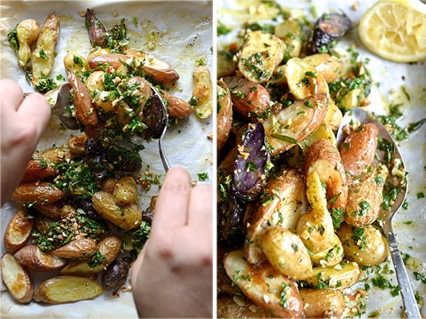 Roasted-fingerlings-potatoes-with-garlic,-herbs-and-aldmonds_toss-and-broil