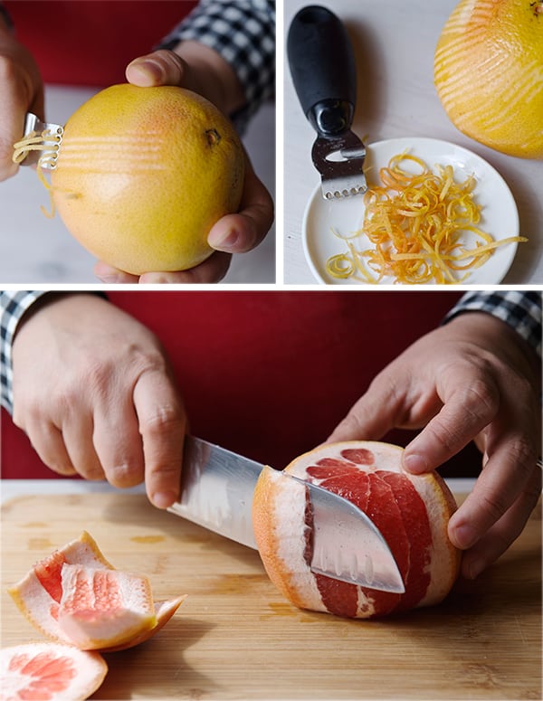 Pink-Grapefruit-and-Cardamom-Yogurt-Panacotta_Zesting,-juicing-the-grapefruit