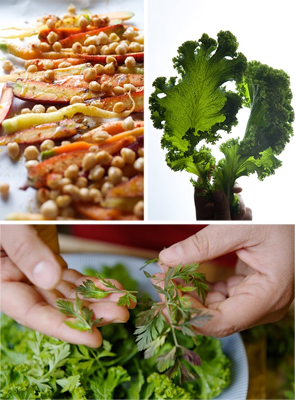 Roasted-Carrot-Salad-with-Hummus-Vinaigrette--carrots,-mustard-greens,-carrot-greens~-Yes,-more-please!