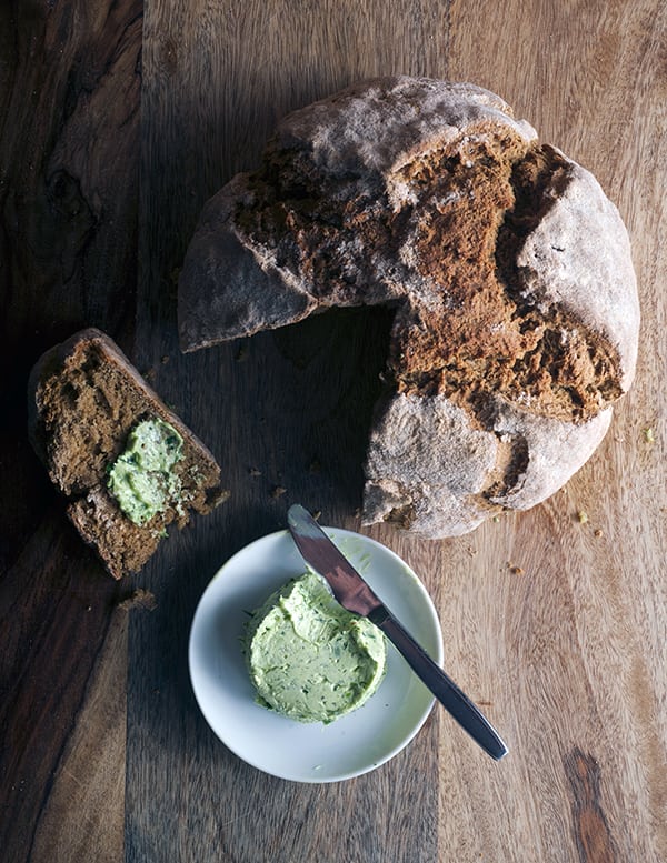 Irish-Stout-Sode-Bread_slice-and-compound-scallion-and-garlic-butter_Yes,-more-please!