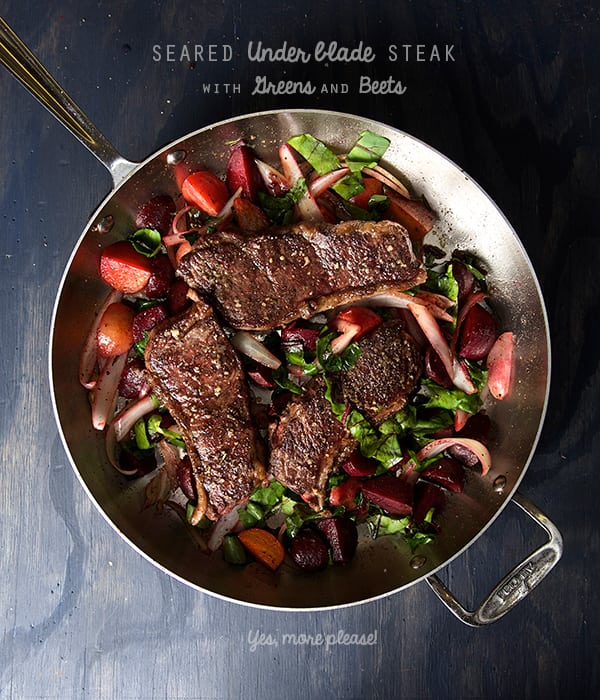 Underblade-steak--with-greens-and-beets-Yes,-more-please!