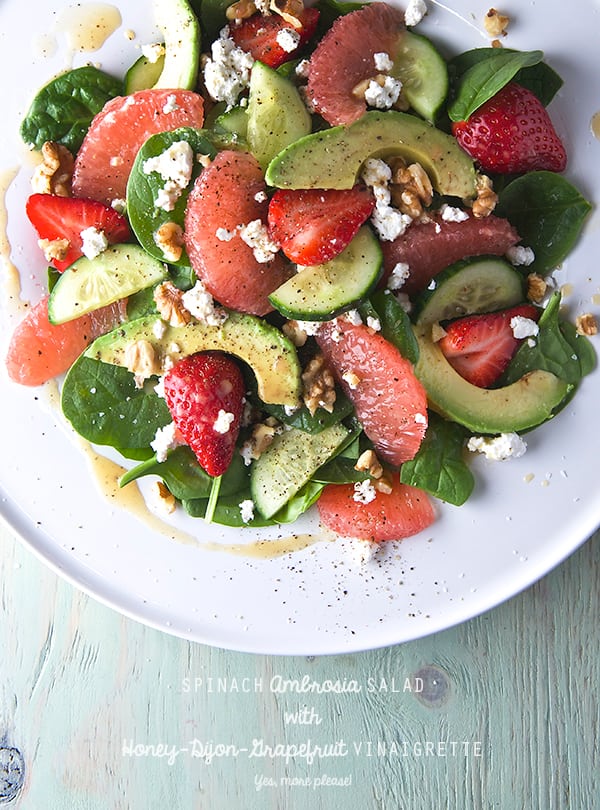 Spinach-Ambrosia-Salad-with-Honey-Dijon-Grapefruit-Vinaigrette_Yes,-more-please!_greek-goddess-salad