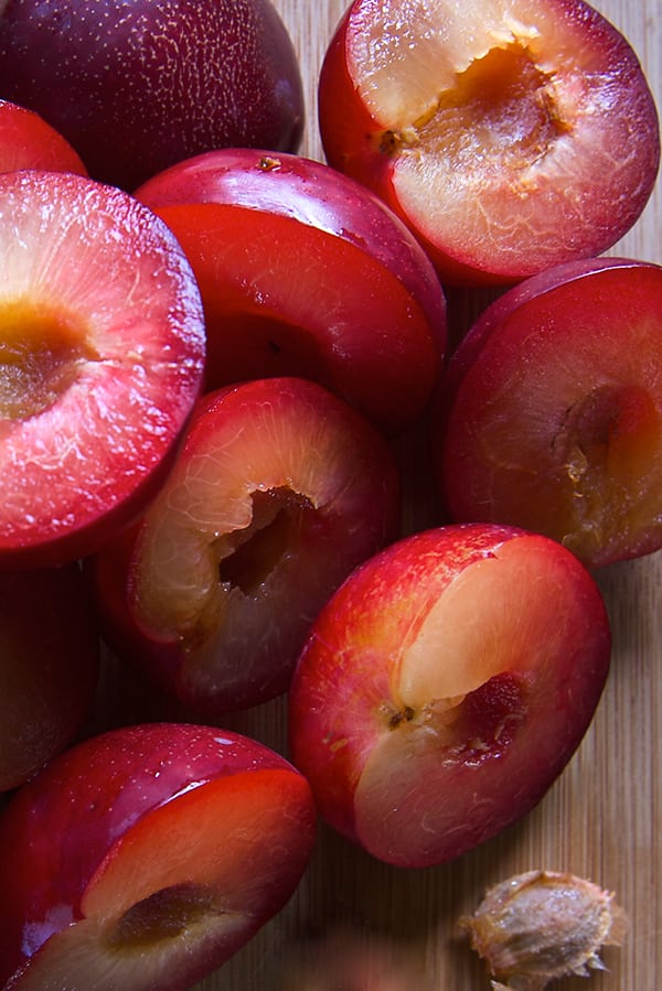 Red-Plum-Ginger-Jalapeno-Chutney-sliced-and-pitted-plums-Yes,-more-please!