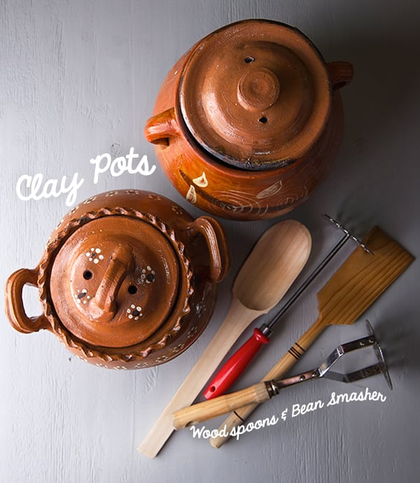 How-to-cook-Dry-Beans_Mexican-style,-Utensils,-Clay-pots,-Wood-spoons,-Bean-Smasher